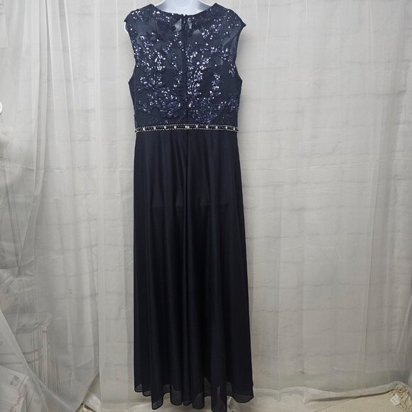 Alex Evenings Dress Blue Maxi Lace Sequins Formal Floral Evening Wedding 14 - Picture 5 of 10